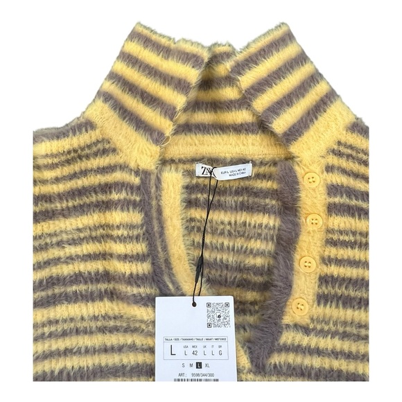ZARA Striped V-Neck Sweater women’s Size Large yellow and purple super soft - Picture 10 of 12
